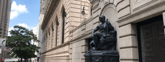 Superior Ave entrance to the Federal reserve Bank of Cleveland.
