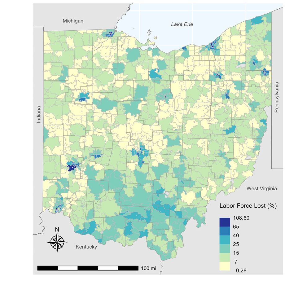 Figure 1: Impacts if Half with DRS Leave the Labor Force by Zip Code